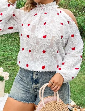 Bluza SHEIN CURVE, alb/rosu Alb