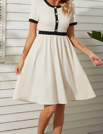 Rochie scurta Homeyee, ecru/negru