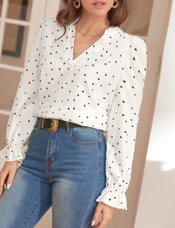 Bluza SHEIN, alb/verde