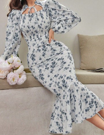 Rochie medie SHEIN, alb/albastru